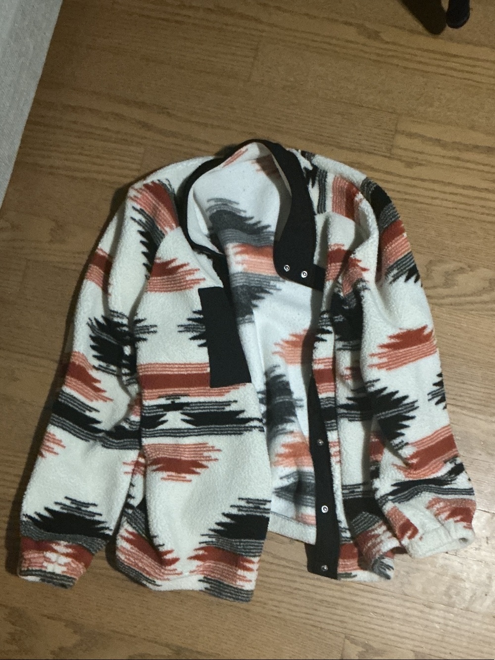 Men's Patterned Sherpa Jacket Sweater - Cream, Rust & Black